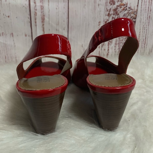 Red Patent Leather Peep Toe Slingback Wedges { Franco Sarto } - Picture 7 of 11